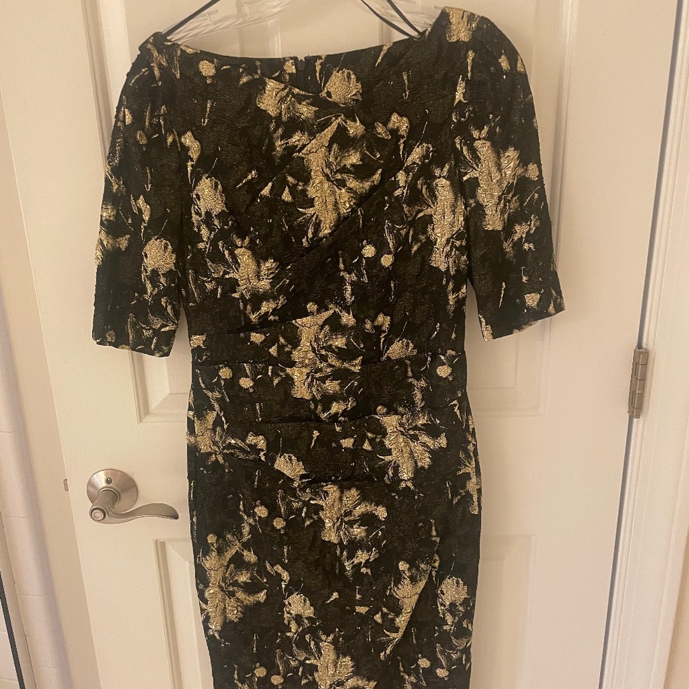 Rickie Freeman Teri Jon Black Gold Cocktail Dress
